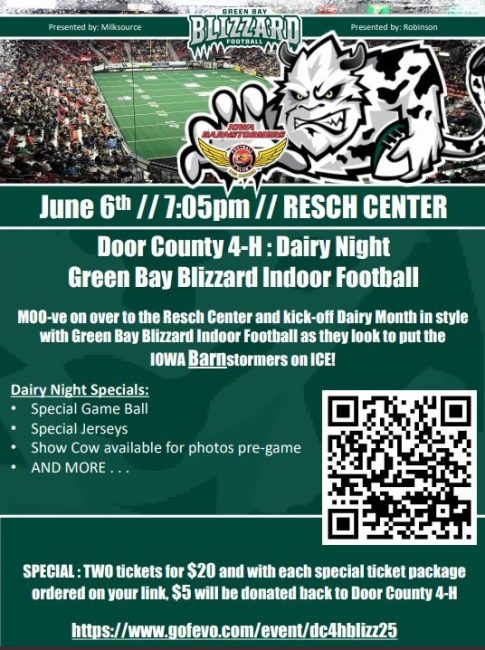 Blizzard Football Flyer, June 6, 7:05pm. QR code for ticket purchase.