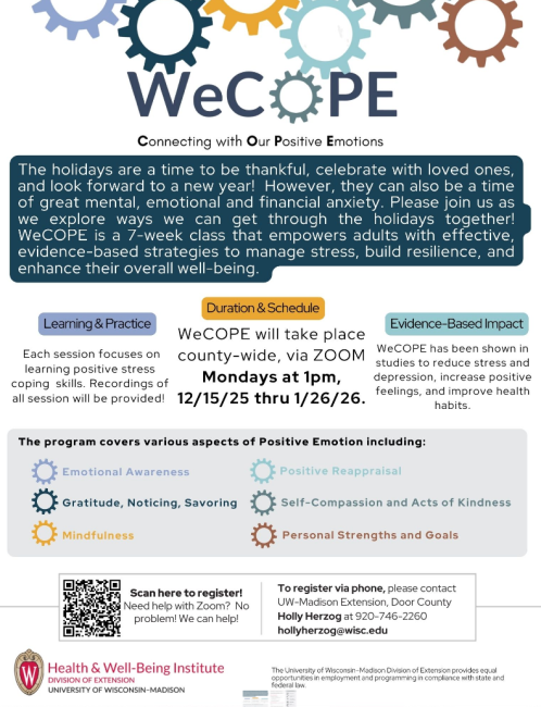 We cope flyer with qr code for registration. Mondays at 1 pm 12/15/25 - 01/26/26