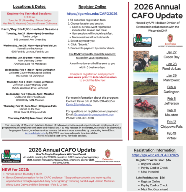 CAFO Update flyer and link to registration. January 27 at the Tundra Lodge in Green Bay