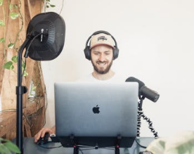 man doing podcast