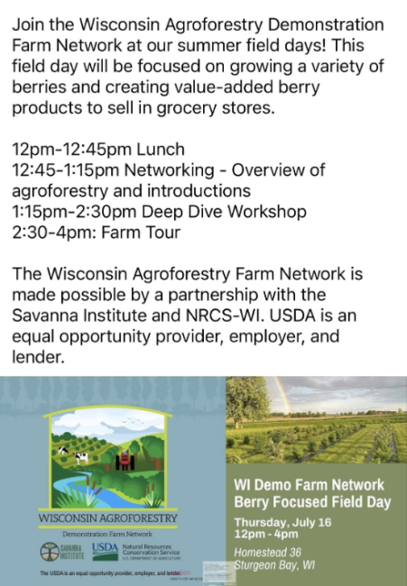 WI Demo Farm Berry Field Day, July 16, 12pm - 4pm at Homestead 36, Sturgeon Bay