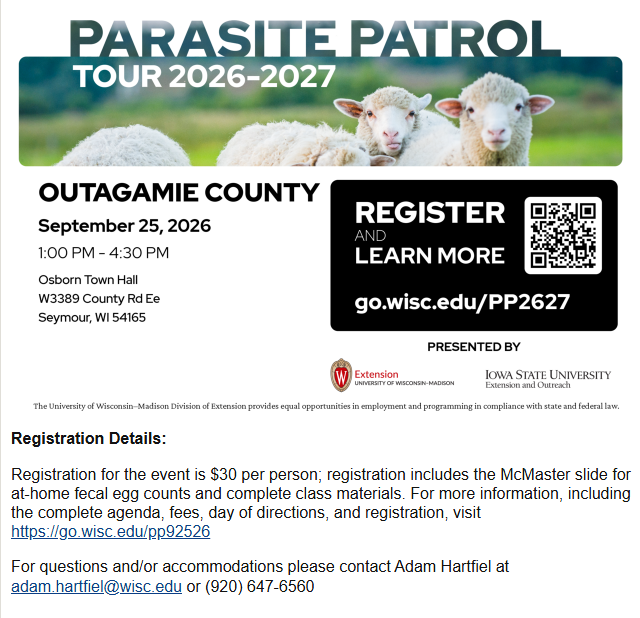 Parasite Patrol, Outagamie county, Sept. 25, 2026.  Click image for more information.
