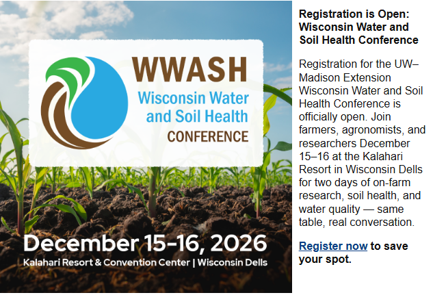 WI Water and Soil Health Conference, December 15-16 at WI Dells. Click image for more information.